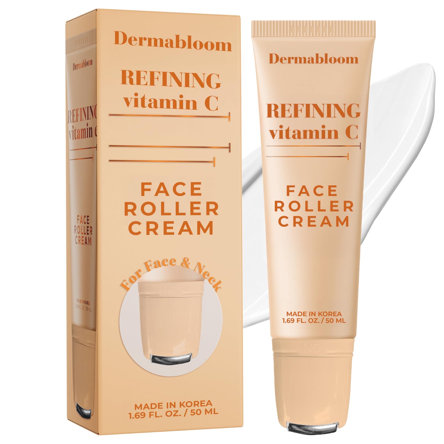 Dermabloom Vitamin C Face Roller Cream - Brightens, Firms, Hydrates For Puffy Skin & Uneven Skin Tone - Dermatologist Tested, Anti-Aging, Korean Skin Beauty & Personal Care Dermabloom
