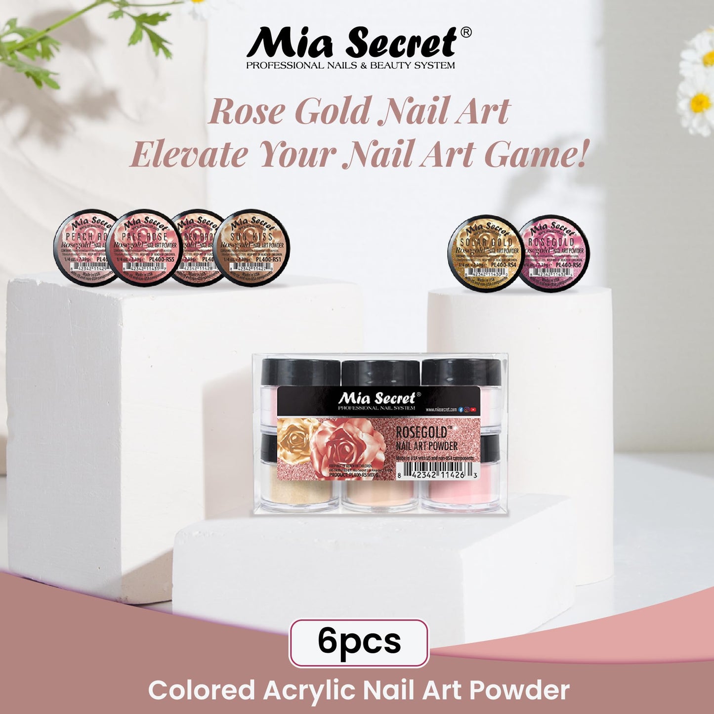 Mia Secret Colored Acrylic Nail Art Powder Collection - Rosegold, 6PC Beauty & Personal Care Mia Secret