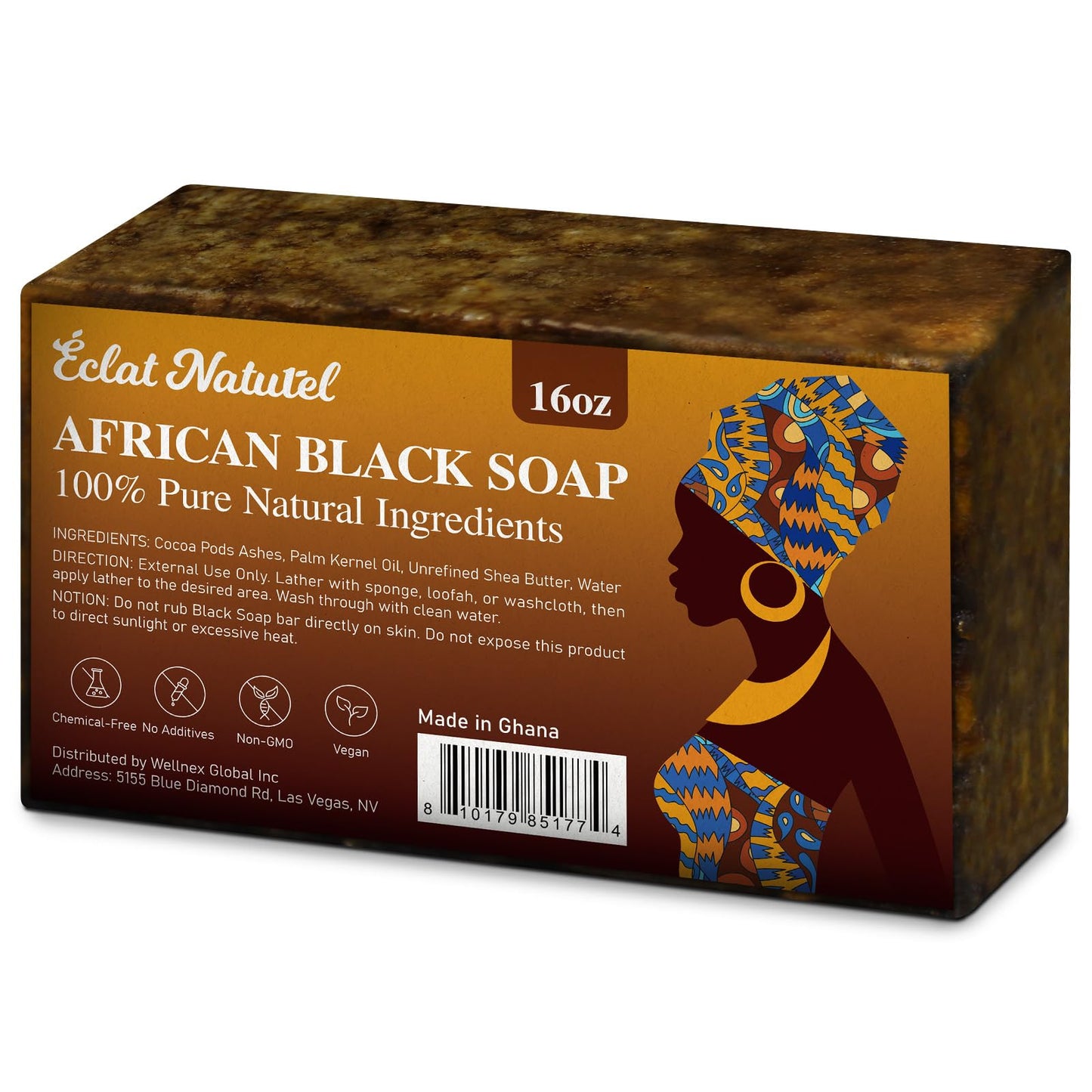 ÉCLAT NATUREL African Black Soap, 100% Pure & Natural, With Raw Shea Butter, Palm Kernel Oil and Cocoa Pods Ash for Dry & Oily Skin Care, Supports Beauty & Personal Care ÉCLAT NATUREL