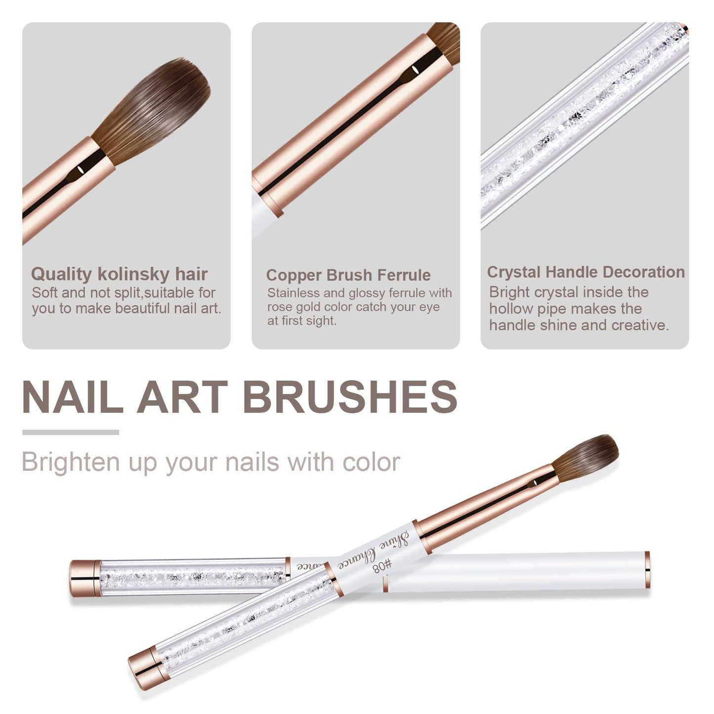 Shine Chance Acrylic Nail Brush Size 8, 100% Real Kolinsky Art Nail Brush for Acrylic Powder Application, Handmade Women Manicure Nail Extension Tool Beauty & Personal Care Shine Chance