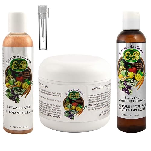 Essence de Beaute Collagen & Vitamin E Face & Body Cream + Body Oil + Papaya Cleanser (Includes Designer Vial) Beauty & Personal Care E de B