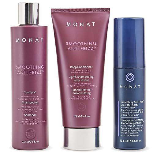 MONAT Smoothing Anti Frizz System - Frizz Resistant Hair Care with Anti Frizz Shampoo Frizz Control Conditioner & Blowout Styling Spray - Professional Beauty & Personal Care MONAT