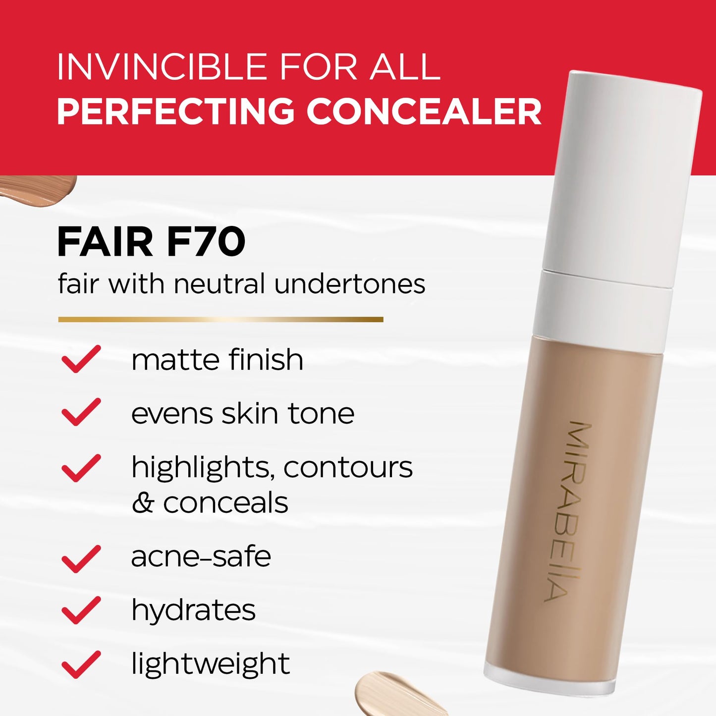 Mirabella Invincible For All Perfecting Under Eye Concealer Full Coverage - Hydrating Makeup Concealer for Dark Circles, Fine Lines & Wrinkles Beauty & Personal Care Mirabella