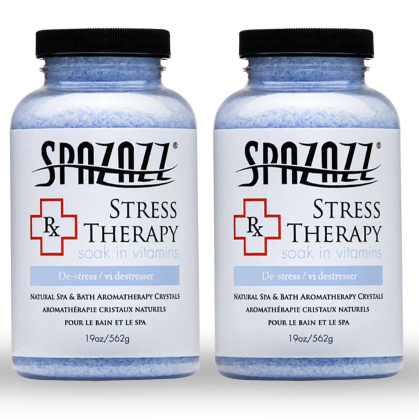 Spazazz Rx Stress Therapy Natural Spa & Bath Salt Aromatherapy Crystals- 2 Pack 19oz De-Stress - Calming & Relaxing Natural Aroma & Magnesium Mineral Beauty and Personal Care Spazazz