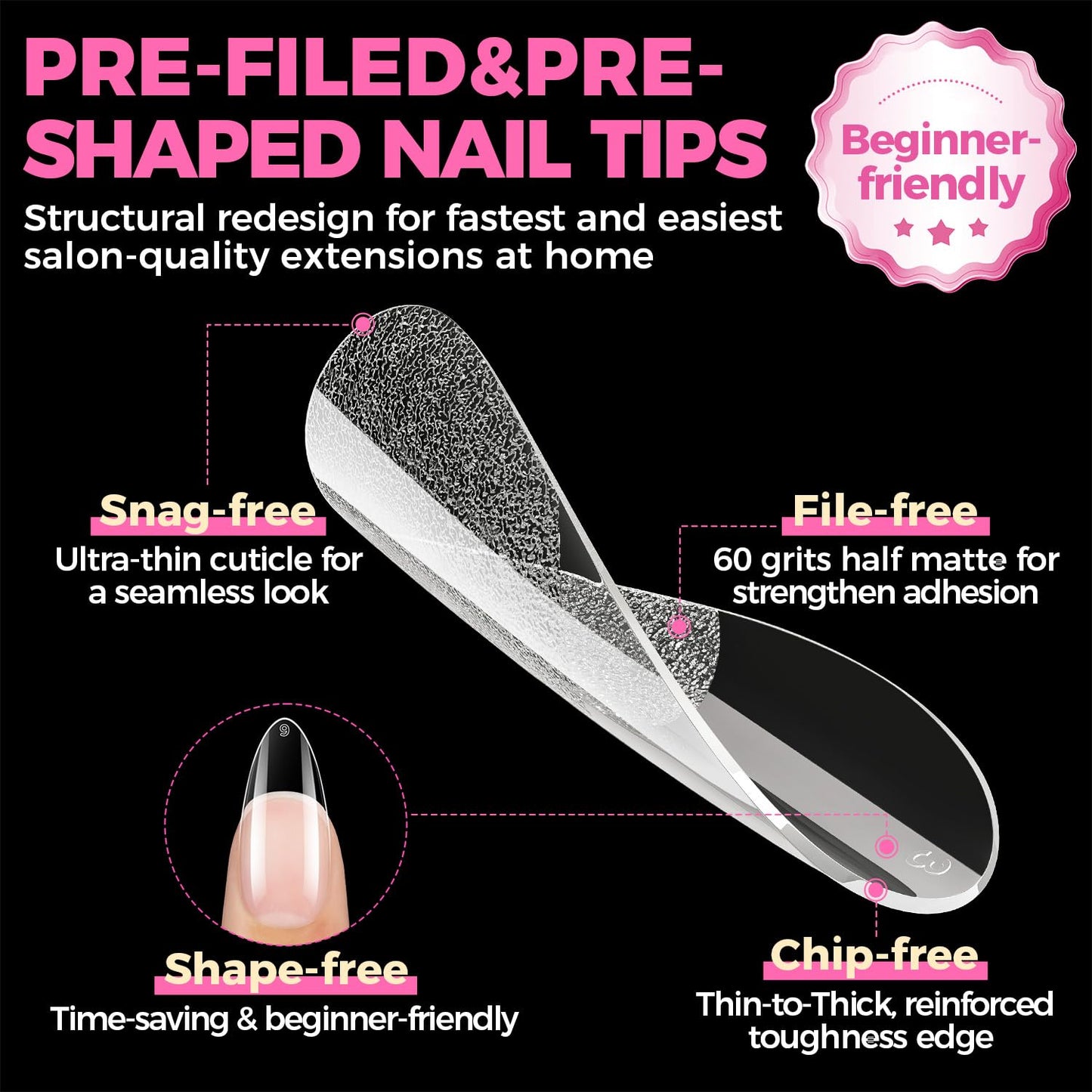 UNA GELLA Almond Gel Nail Tips, 504PCS Pre Etched Clear Fake Nails Tips Medium Almond Shape - 12 Sizes Full Cover Soft Acrylic Press On Nail Beauty & Personal Care UNA GELLA
