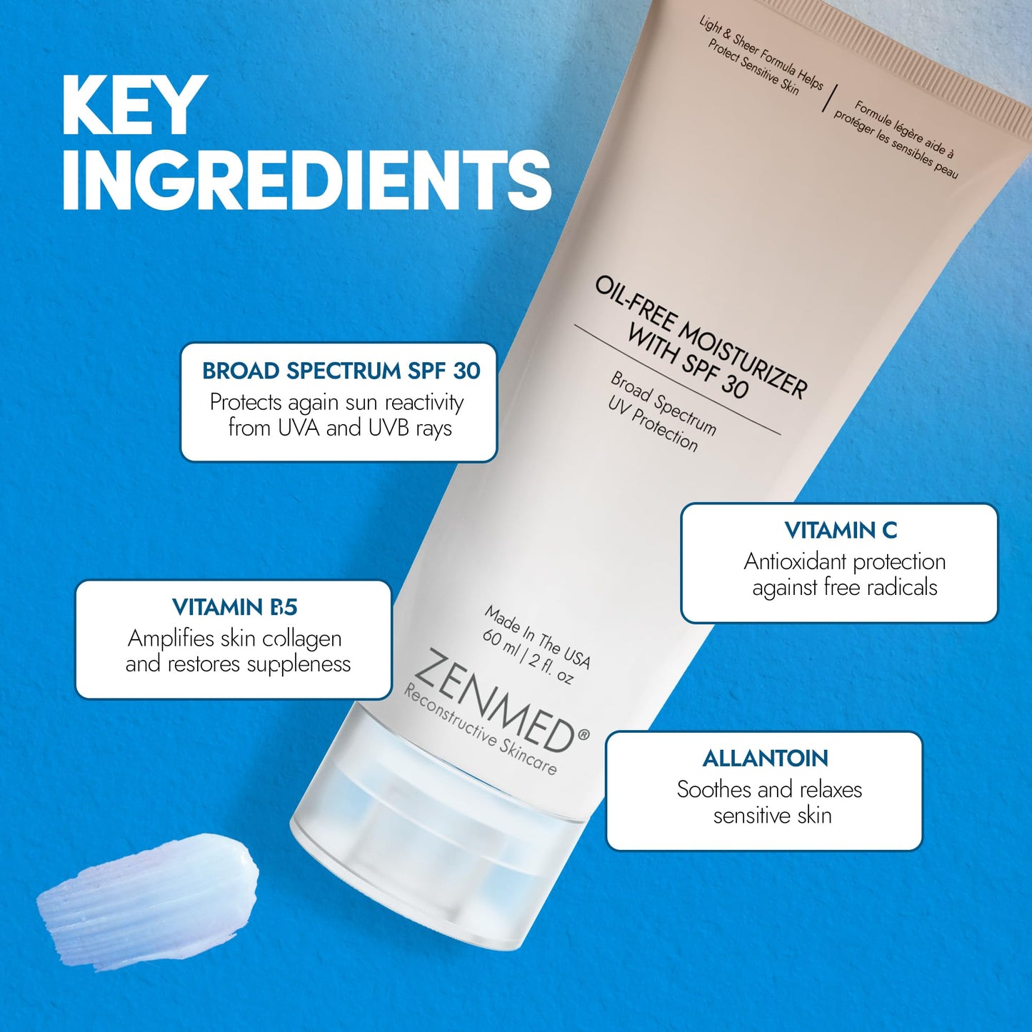ZENMED Oil-Free Moisturizer with SPF 30-2 oz. 100% PABA-Free Light & Sheer Formula Helps Protect Sensitive & Troubled Skin Types For Oily & Acne Skin Beauty & Personal Care ZENMED