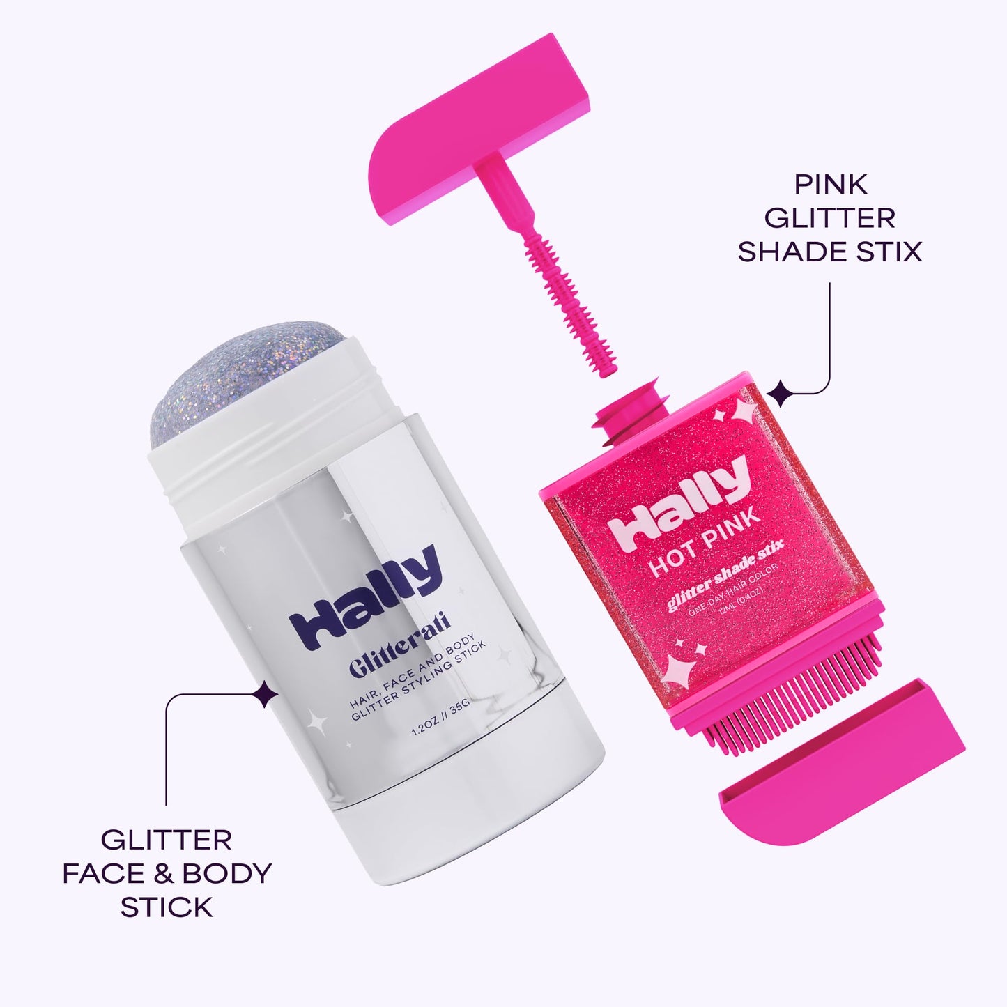 Hally Hair Glitterati & Glitter Shade Stix Combo - Temporary Glitter Hair Color & Accessories Styling Kit - Twist Up Stix + Washable Shimmer Styling Beauty & Personal Care Hally Hair