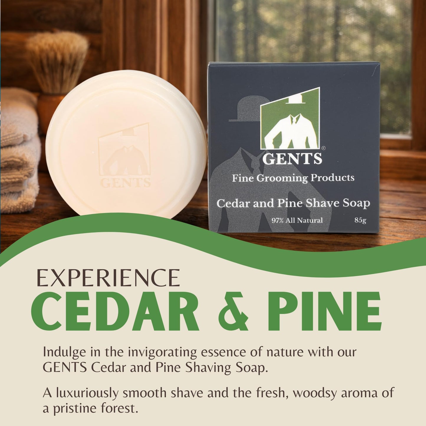 GENTS Timber & Lather Shaving Gift Set for Men - Wooden Brush, Shave Bowl with Lid, Razor & Brush Stand, Cedar Pine Shea Soap Beauty and Personal Care G.B.S