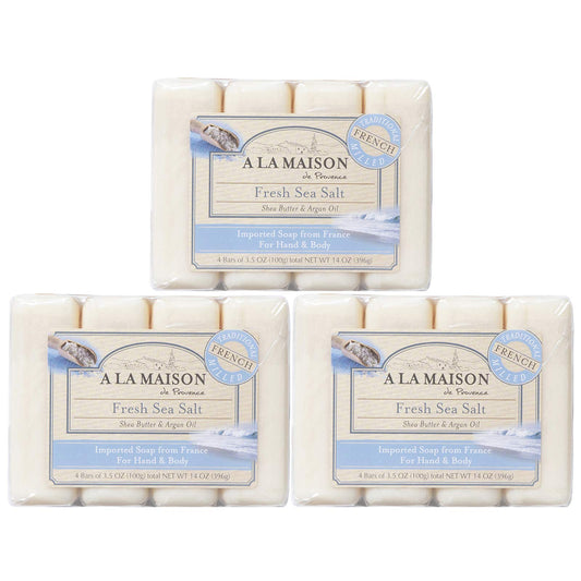 A LA MAISON Fresh Sea Salt Bar Soap - Triple French Milled Natural Moisturizing Hand Soap Bar (12 Bars of Soap, 3.5 oz) Beauty & Personal Care A LA MAISON