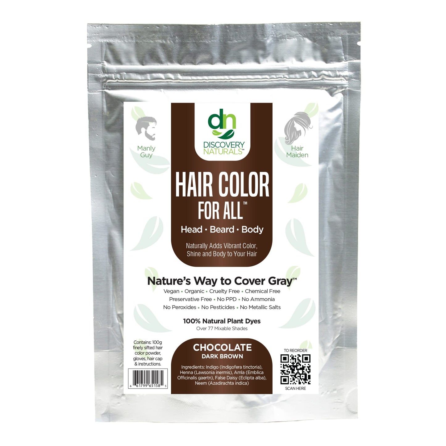 Chocolate Dark Brown Henna Hair Color For All Kit | 100% All Natural Hair Dye & Beard Dye Powder Kit Organic, Herbal & Vegan Chemical & Cruelty Free Beauty & Personal Care Discovery Naturals