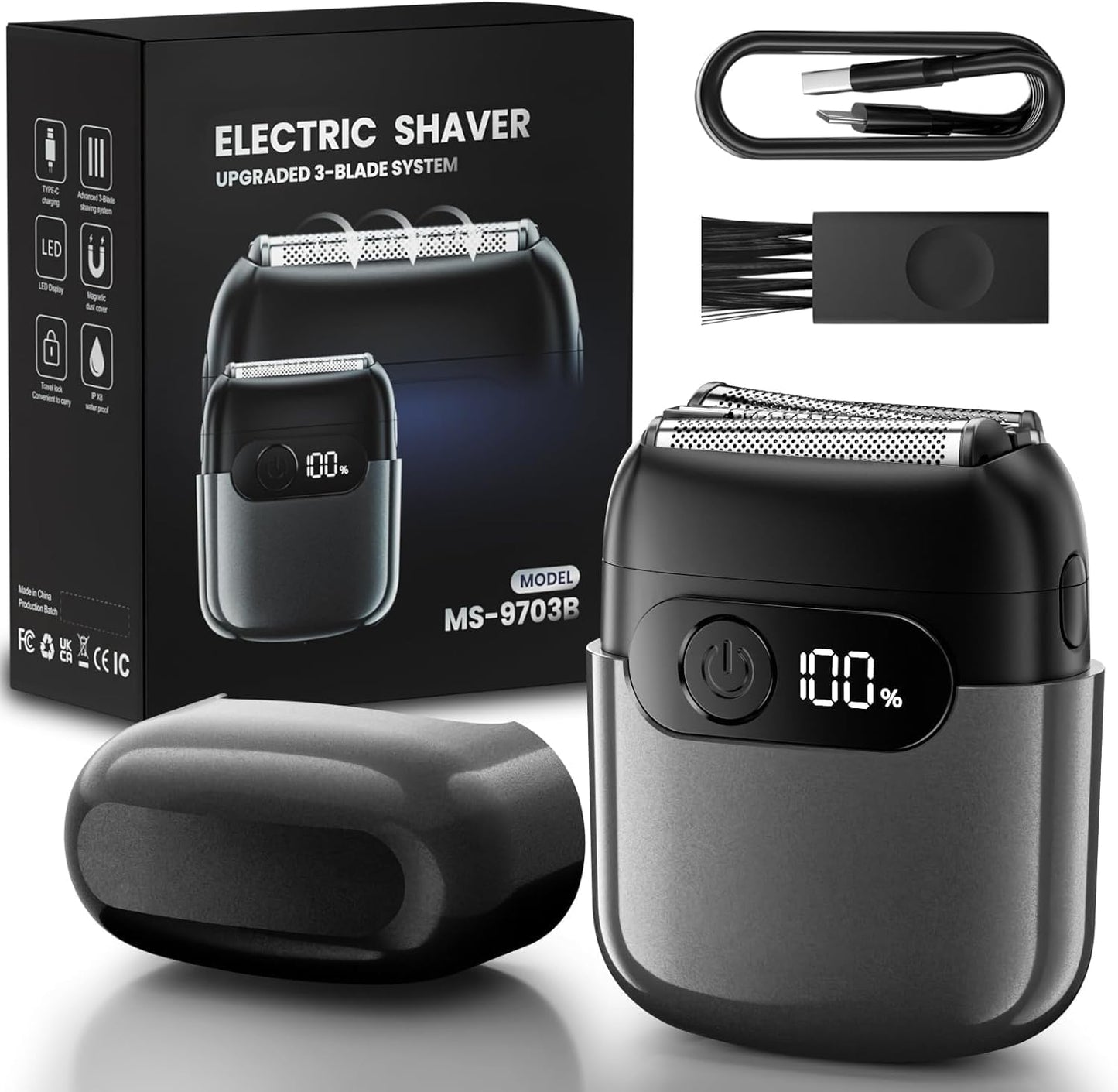Electric Foil Shaver for Men, Compact 3D Floating Shaving Heads, Electric Razor for Men, IPX8 Waterproof, USB-C Fast Energy, 90-Min Runtime, LED Beauty and Personal Care MALEGEBAZ