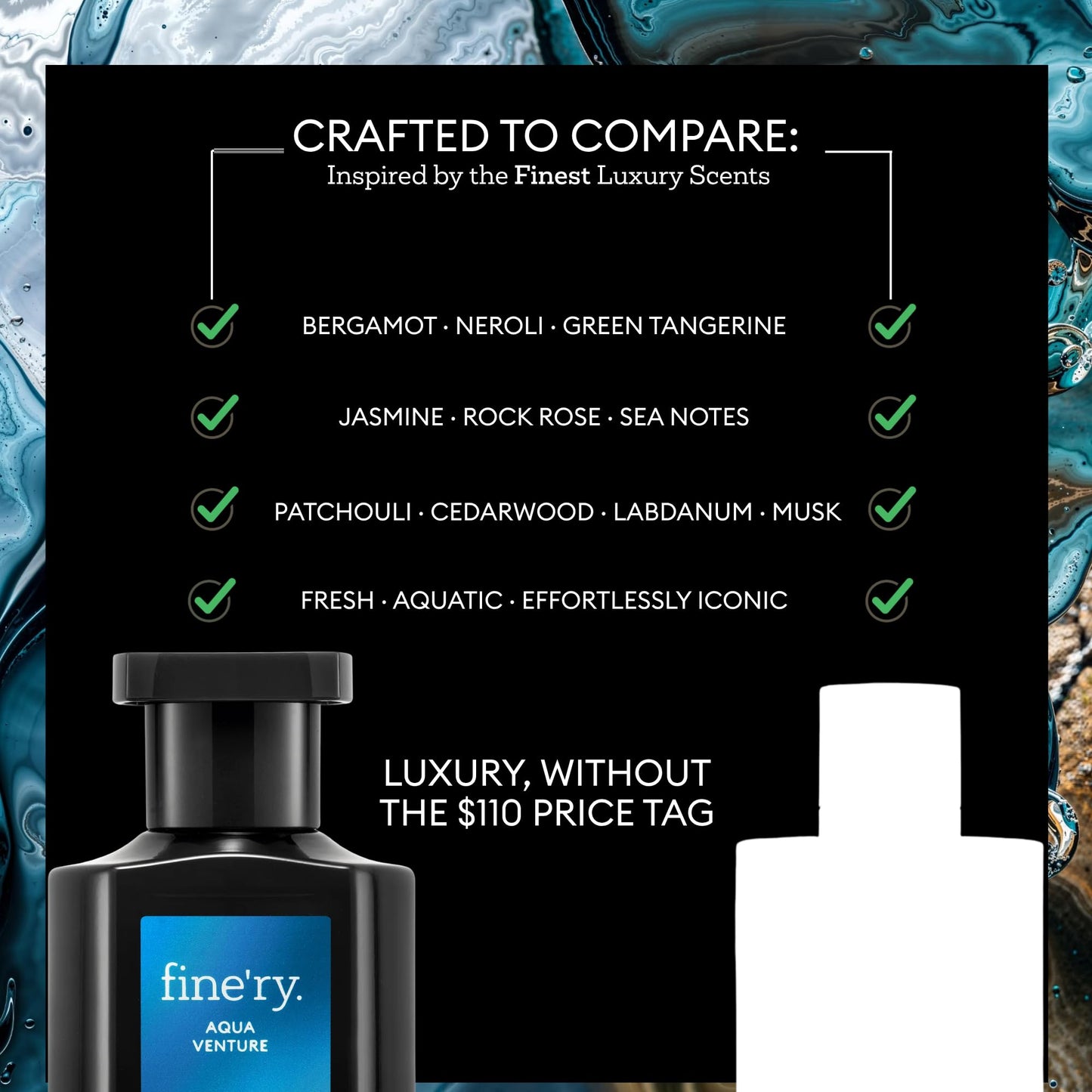 Fine'ry Aqua Venture Men's Eau de Parfum | Fresh Aquatic Cologne for Men | Juniper, Sea Salt & Green Moss | Long-Lasting, Clean, Vegan | 2oz Beauty & Personal Care Fine'ry