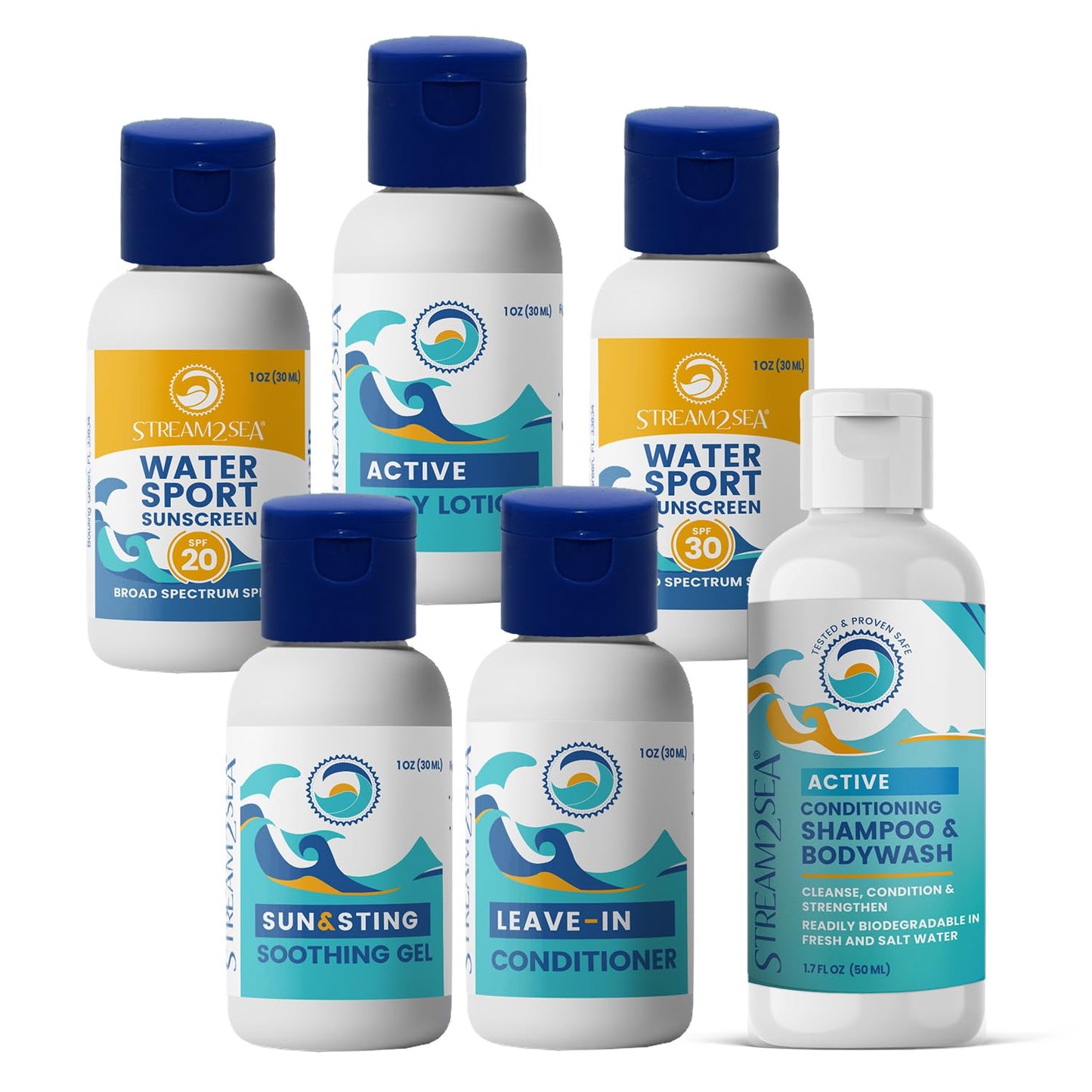 STREAM 2 SEA 6 Pack Natural Travel Sized Toiletries, 1oz Paraben Free Sample Size Shampoo, Conditioner, Lotion, Mineral Sunscreen SPF 20 and SPF 30 Beauty & Personal Care STREAM 2 SEA