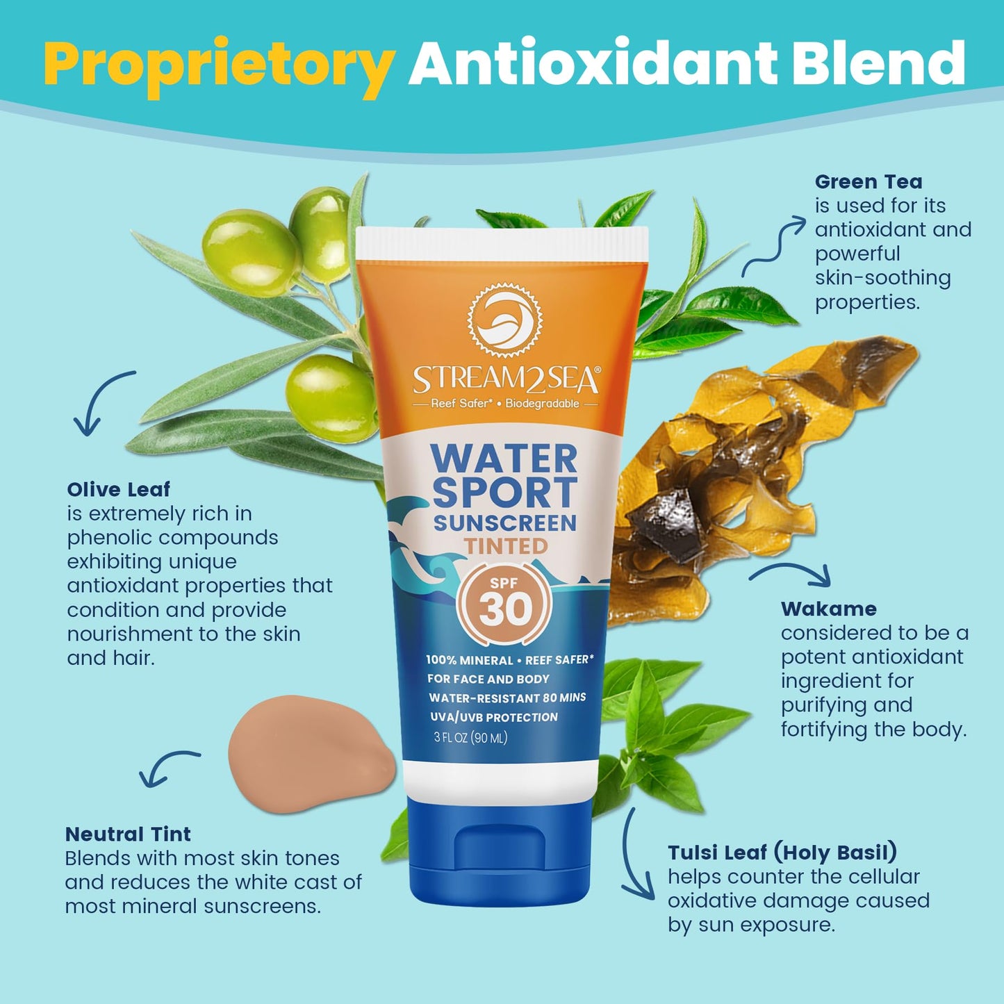 STREAM 2 SEA Tinted Sunscreen with SPF 30 All Natural, Biodegradable and Reef Safe, 3 Fl oz Non Greasy and Moisturizing Mineral Sunscreen For Face Beauty & Personal Care STREAM 2 SEA