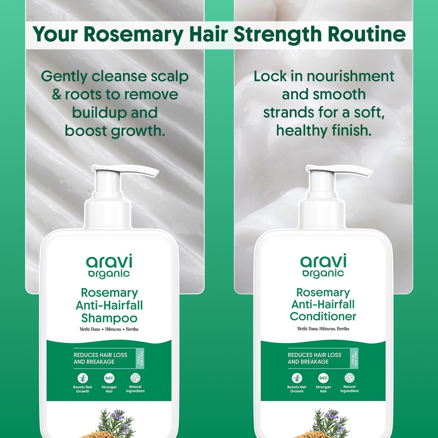 Aravi Organic Rosemary Anti Hairfall & Hair Growth Shampoo & Conditioner Combo | Sulphate Free Shampoo For Men & Women | For Dry & Frizzy Hair | Beauty & Personal Care Aravi Organic