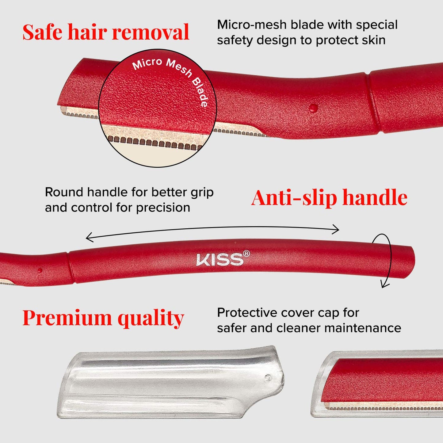 Kiss New York Eyebrow Razor Trimmer Facial Hair Shaper Remover, Multipurpose Exfoliating Dermaplaning Dermaplane Shaving Tools for Men & Women 3 Count Beauty and Personal Care Kiss