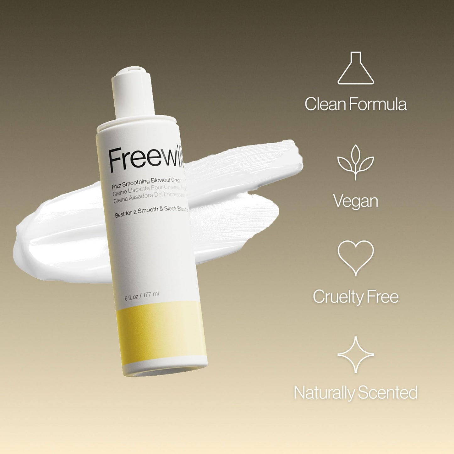 Freewill Frizz Smoothing Blowout Cream, Anti Frizz Hair Cream with Shea Butter, Coconut, & Ginger Oils for Silky, Smooth Blowouts - Vegan Frizzy Hair Beauty & Personal Care Freewill