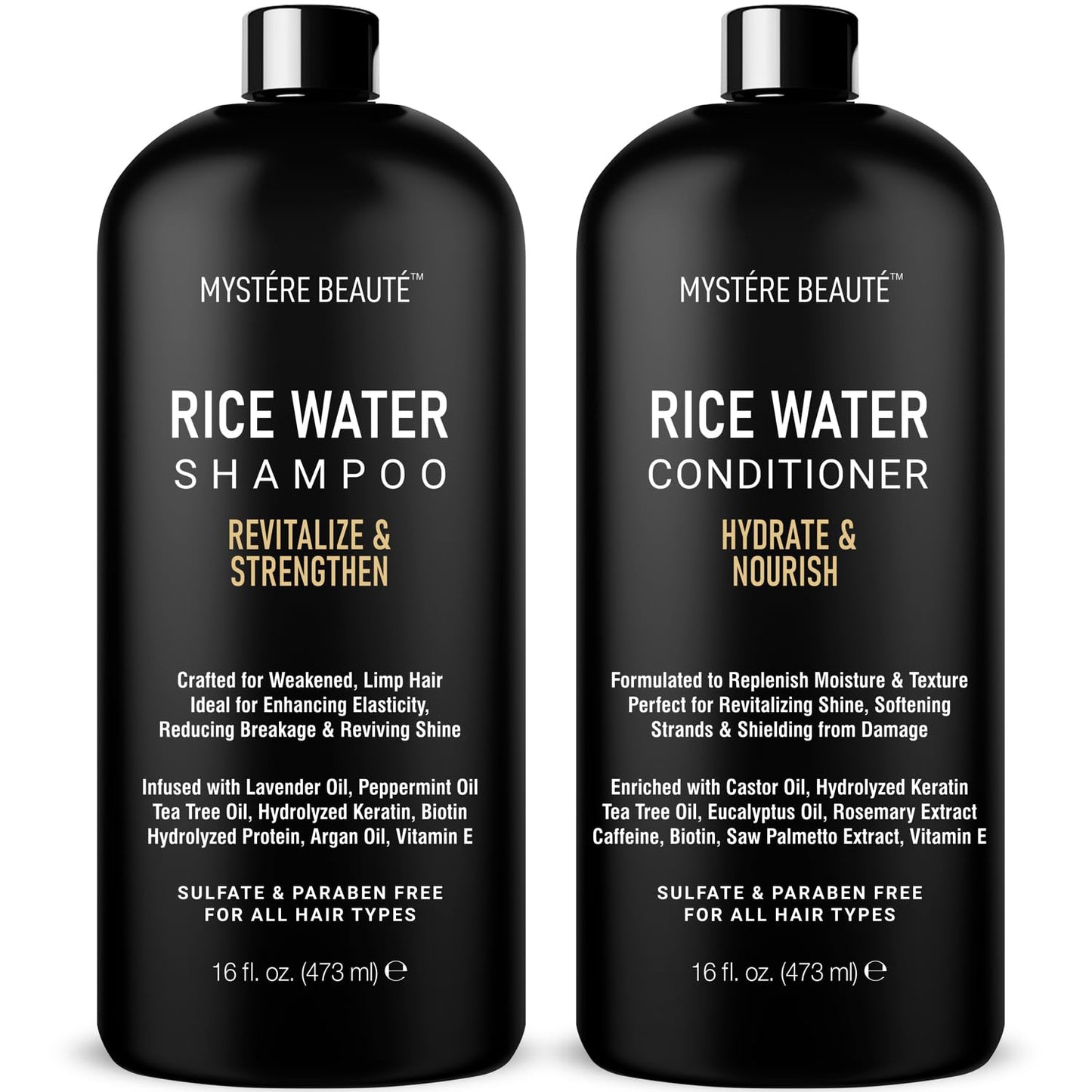 MYSTÉRE BEAUTÉ Rice Water Shampoo and Conditioner Set - Sulfate Free with Biotin, Hyaluronic Acid & Tea Tree - Strengthens, Thickens & Adds Shine Beauty & Personal Care MYSTÉRE BEAUTÉ