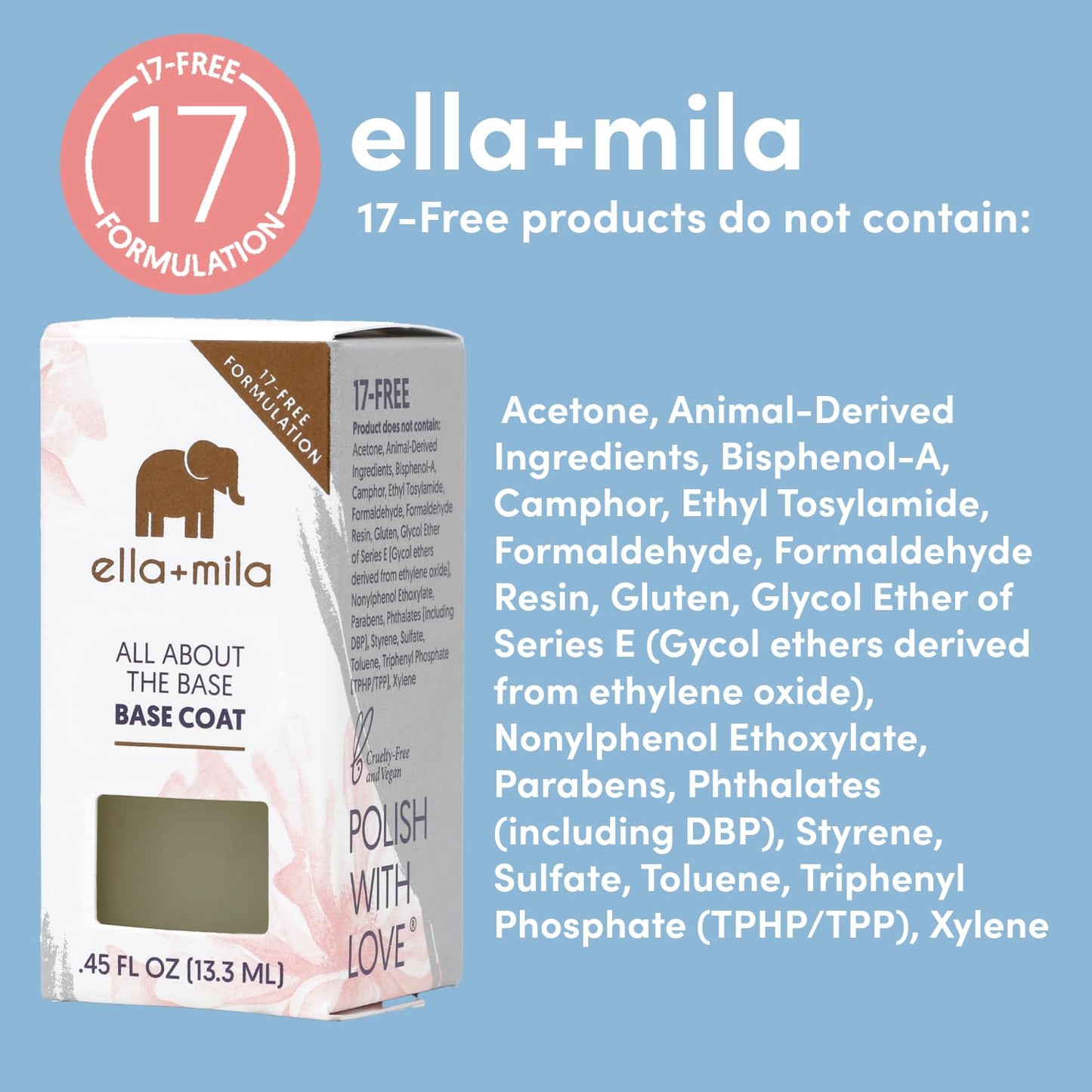 ella+mila Ridge Filler Base Coat Nail Polish - Smoothing Nail Treatment and Long-lasting Ridge Filler - Nourishing Clear Polish for Natural Beauty & Personal Care ella+mila
