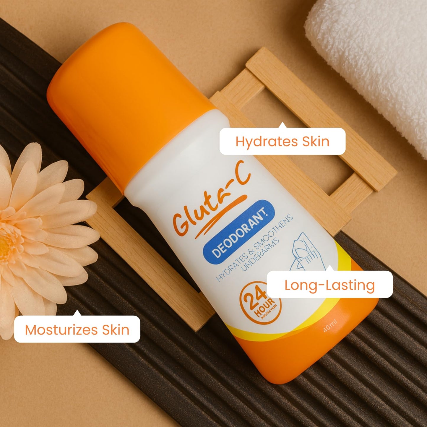 Gluta-C Deodorant Roll On Hydration Nourishing Smooth Revitalizing Supple Texture Healthy Glow Balanced Skincare Gentle Comfort - 40ml Beauty and Personal Care Gluta-C