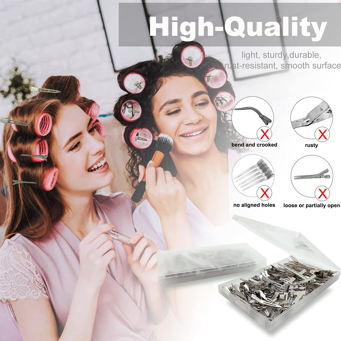 60Pcs Metal Styling Duck Billed Hair Clips, Silver Alligator Roller Clips for Women's Long Hair Styling Sectioning and Pin Curls, Bow DIY, with Case Beauty & Personal Care HiJeaton