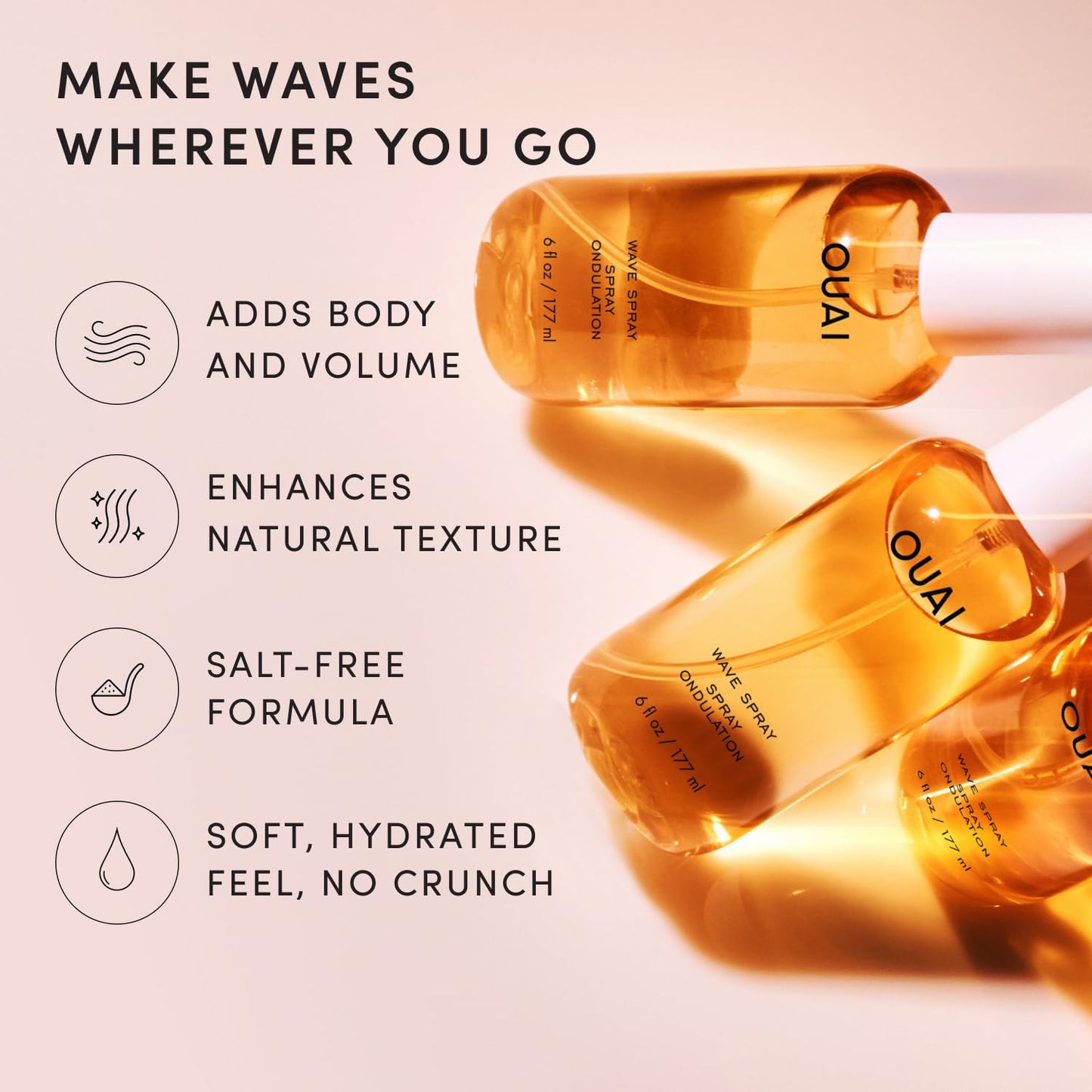 OUAI Wave Spray - Texture Spray for Hair with Coconut Oil & Rice Protein - Adds Texture, Volume & Shine for Beach Waves - Paraben Free, Safe for Color Beauty & Personal Care OUAI