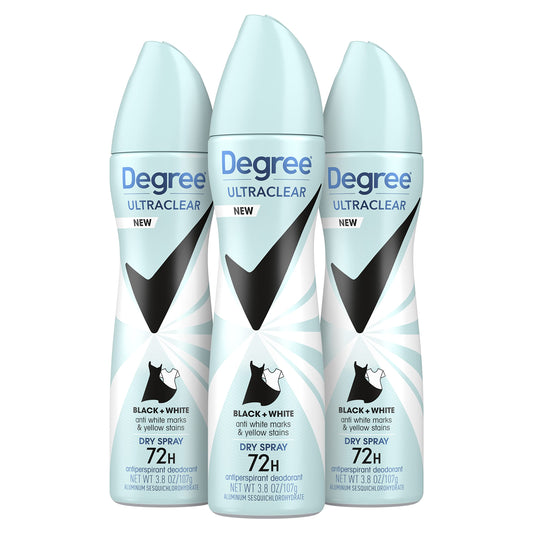Degree Ultra Clear Antiperspirant Deodorant Dry Spray Anti White Marks and Yellow Stains Black+White Deodorant for Women 3.8 Ounce (Pack of 3) Beauty and Personal Care Degree