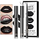 Black Matte Liquid Lipstick,3 in 1 Black Lip Liner and Lipstick Set,Matte Lip Gloss Long Lasting Moisturizing Velvet Lipgloss Make Up Gift Set Cosplay Beauty & Personal Care BKPPLZP