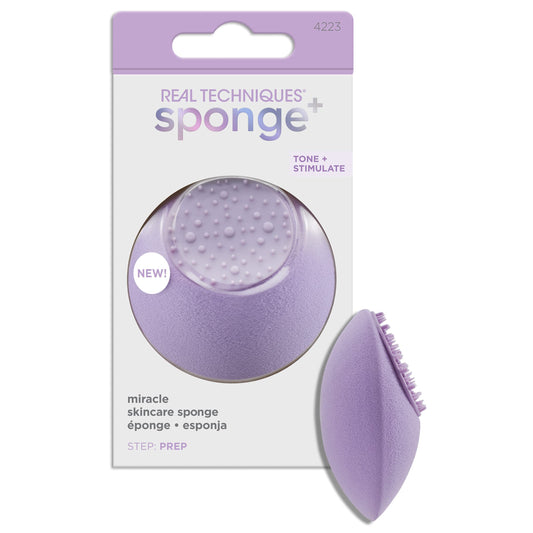 Real Techniques Miracle Skincare Sponge, Beauty Sponge Infused With Vegan Collagen, Reusable Skincare Sponge for Facial Serums & Moisturizers, Purple