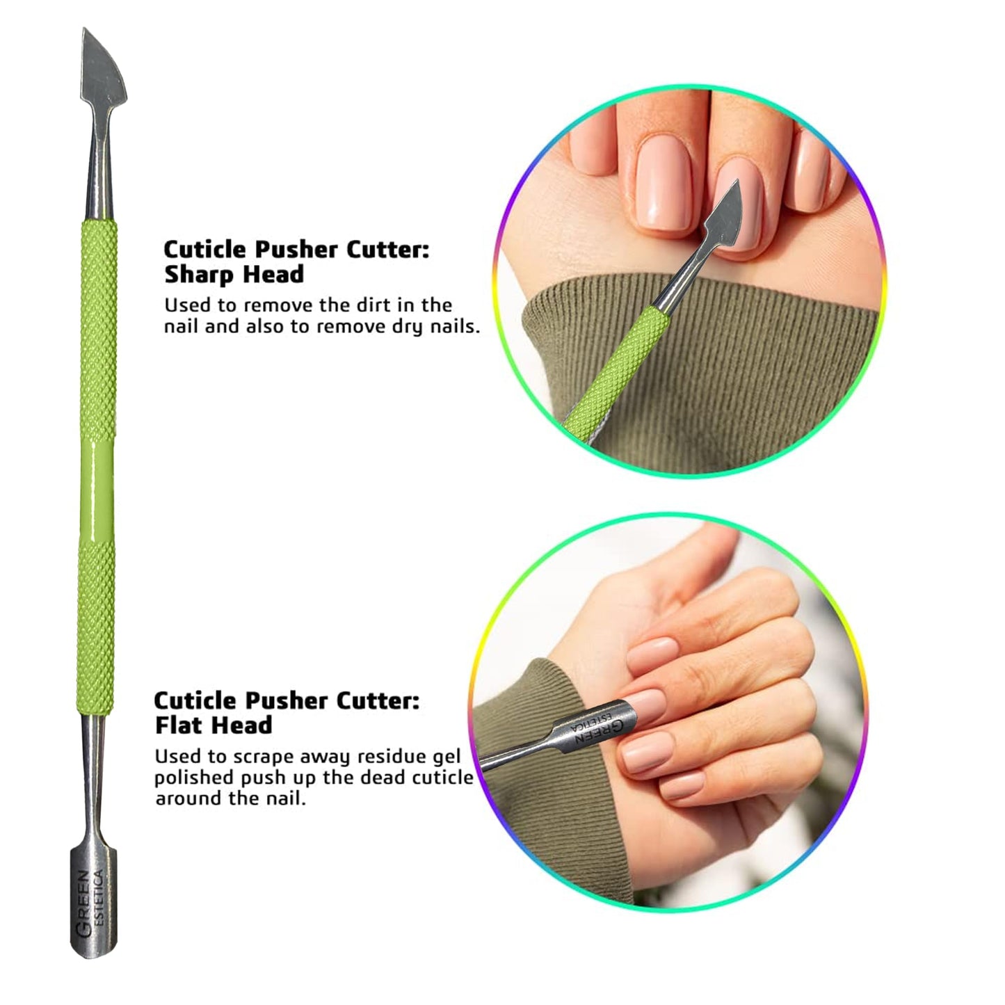 Professional Cuticle Trimmer Nail Cuticle Cutter Stainless Steel Cuticle Nippers with Sharp Blades Double Spring Manicure Tools for Nail Care Pedicure Beauty and Personal Care GREEN ESTETICA