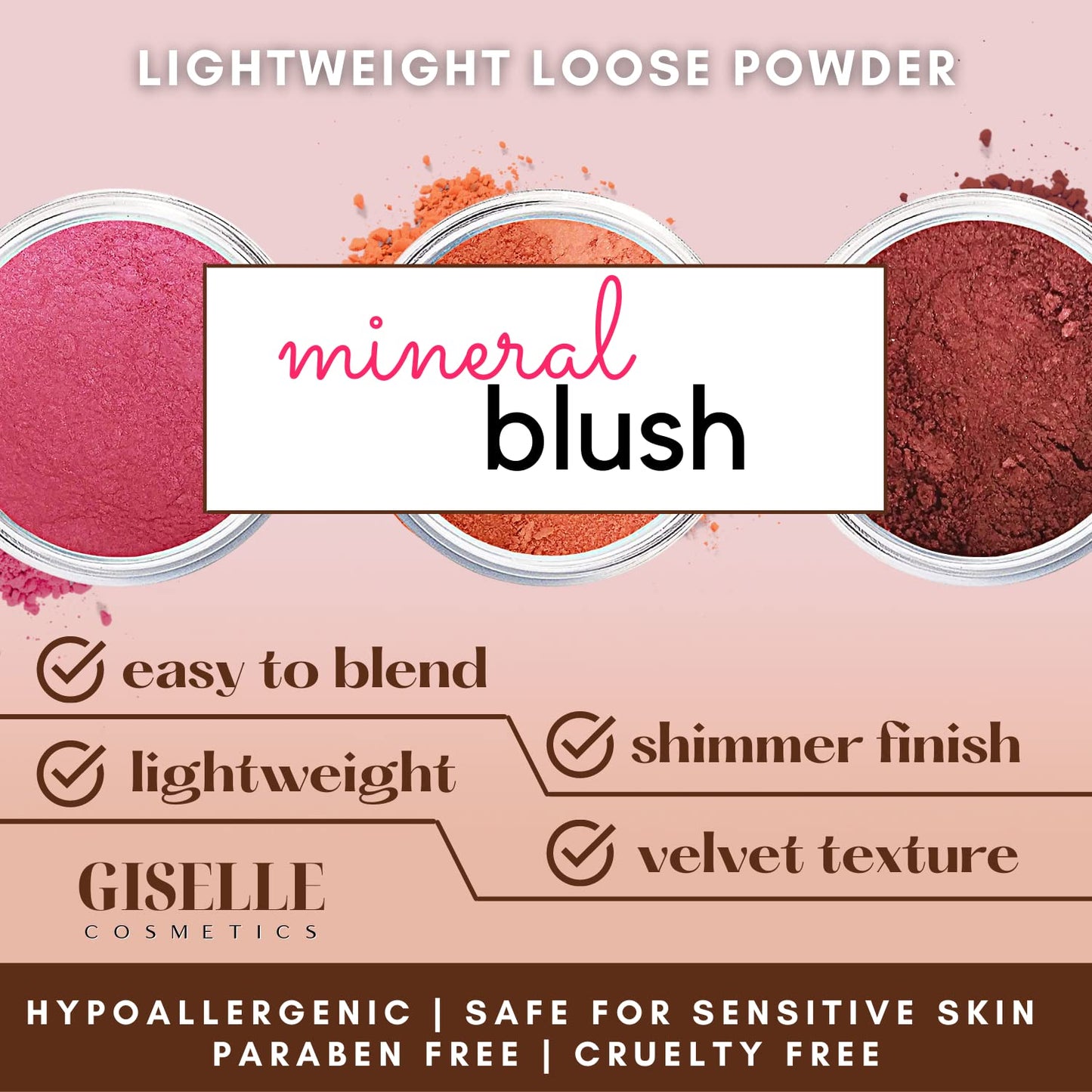 Giselle Cosmetics Red Hawaii Matte Blush Makeup Mineral Makeup Pure Talc Free Minerals Matte Loose Face Makeup Powder Blush for Cheeks 5 Gram Travel Beauty & Personal Care Giselle Cosmetics
