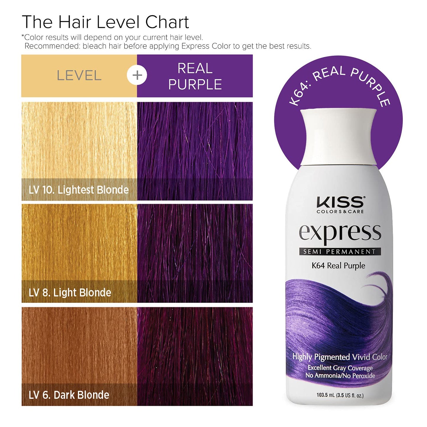 Kiss Express Semi-Permanent Hair Color - Vivid, Highly Pigmented Dye for Vibrant Hair, Gentle Formula, Gray Coverage, pH Balanced, 23 Intermixable Beauty & Personal Care KISS