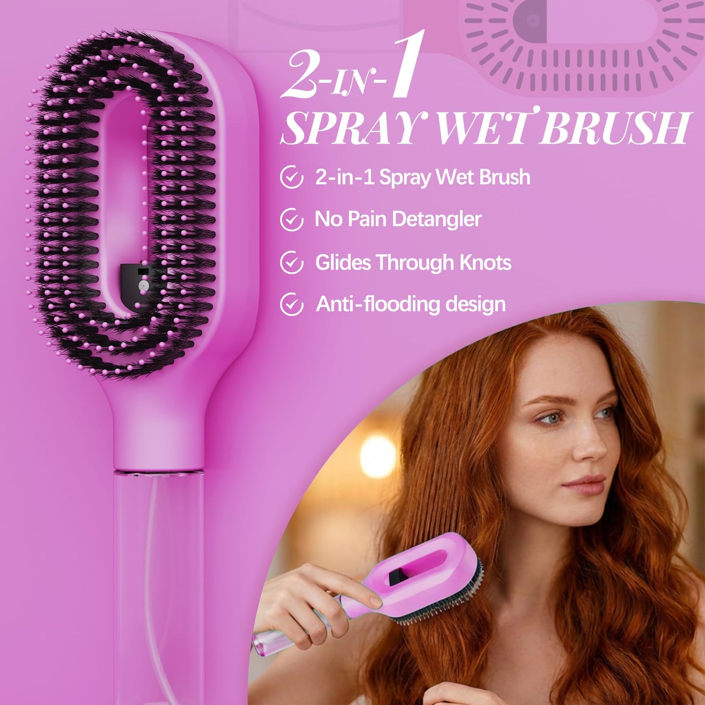 2-in-1 Misting Hair Brush with Built-In Water Spray, Fine Mist Detangling Hairbrush for Curly, Thick & Wavy Hair, Anti-Frizz Wet & Dry Styling Tool Beauty & Personal Care HNMTWQ