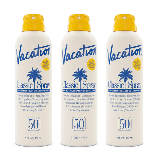 Vacation Classic SPF 50 Sunscreen Spray, 6 Fluid Ounces, Pack of 3 - Broad Spectrum, Lightweight, Transparent on All Skin Tones, Water-Resistant Beauty and Personal Care VACATION Default Title