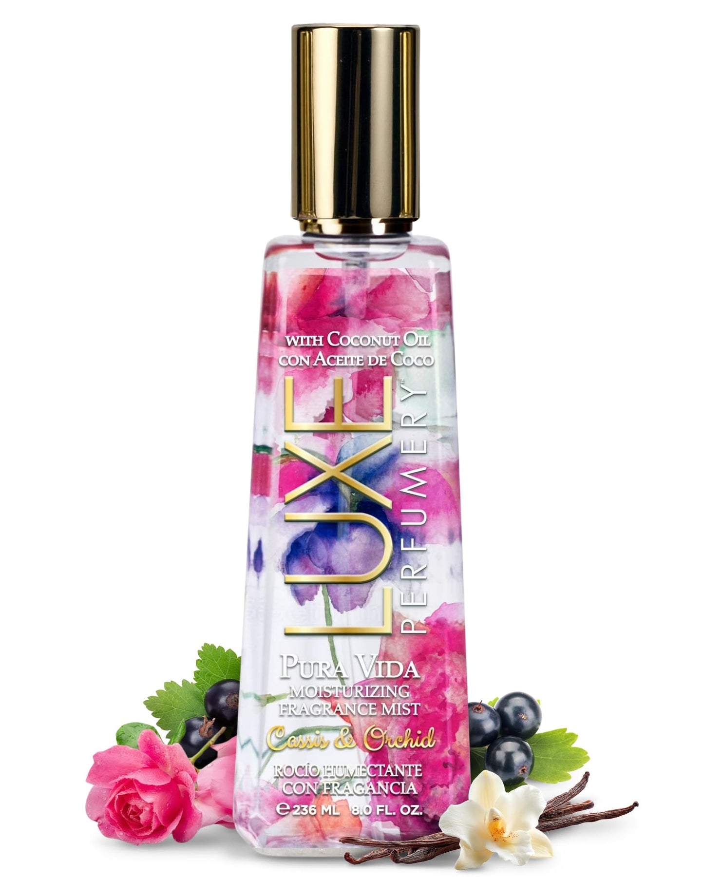 Luxe Perfumery Pura Vida Moisturizing Body Mist, Cassis/Orchid, 8 Fl Oz, pink, (38949981203-Parent) Beauty & Personal Care Luxe Perfumery