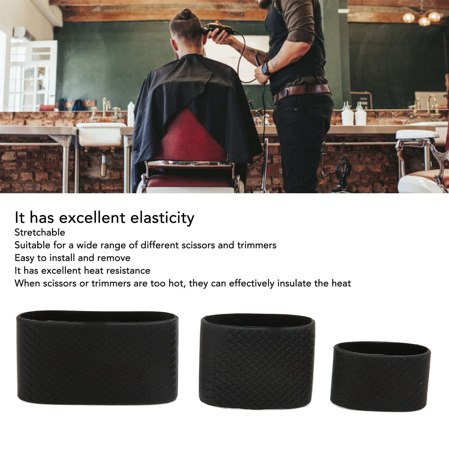 Estink Clipper Bands, Pack of 3 Professional Black Silicone Slip Heat Electric Clipper Protective Electric Clipper Bands for Salon Baber Tool Scissors Beauty and Personal Care Estink