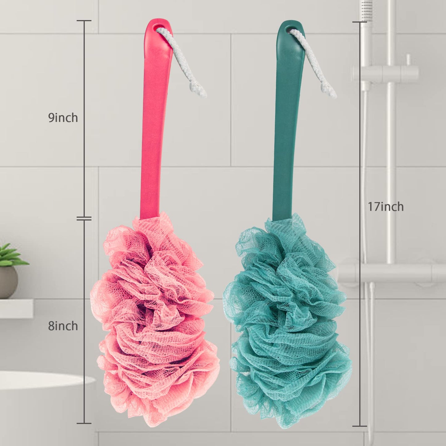 Evmliy 2Pack Back Scrubber for Shower, Loofah Sponge Brush Exfoliating Body, Long Handle Scrub Brush for Shower with Loofah on a Stick for Back Use Beauty & Personal Care Evmliy