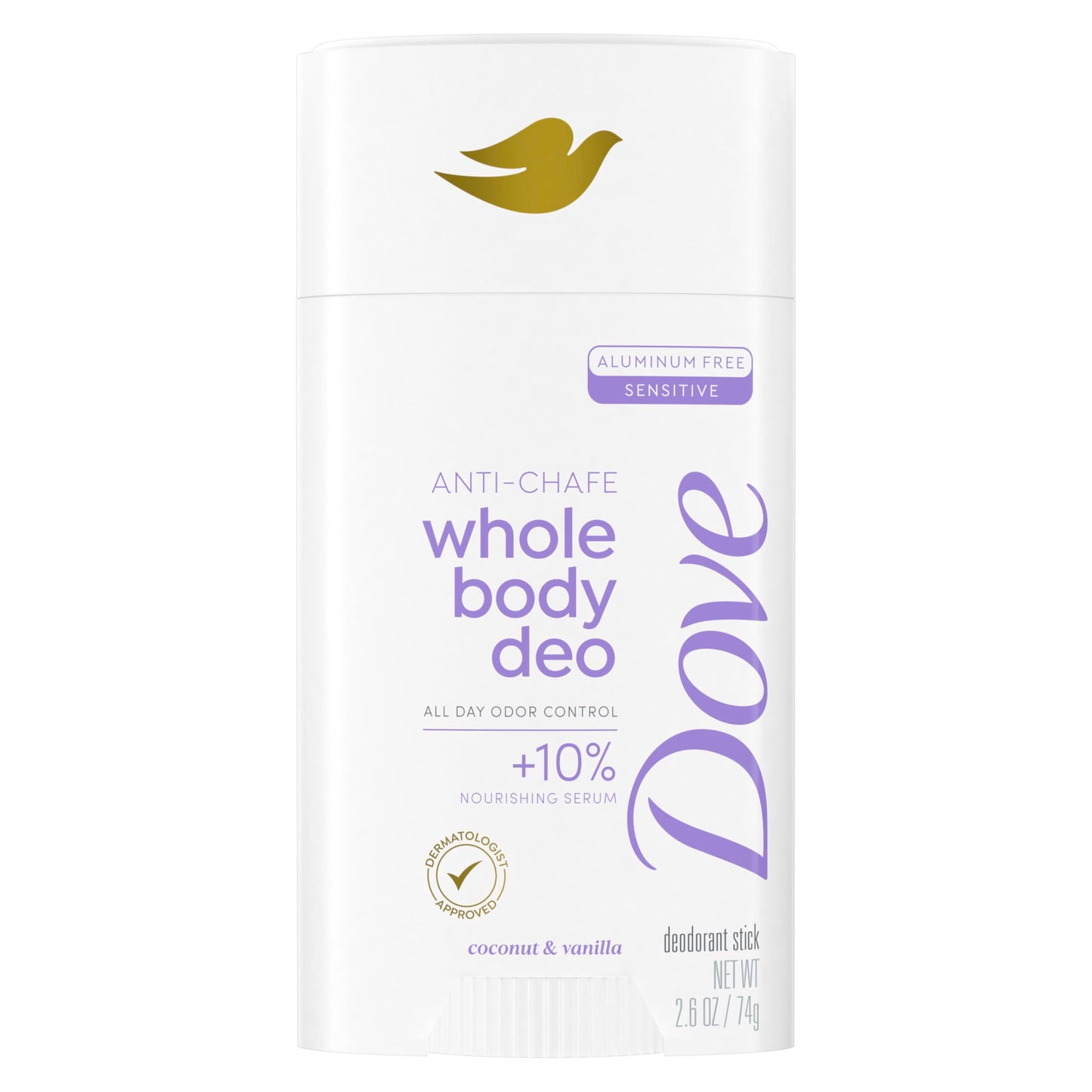 Dove Whole Body Deo Aluminum Free Anti-Chafe Deodorant Stick Coconut & Vanilla for 72h Odor Control 2.6 Oz Beauty and Personal Care Dove