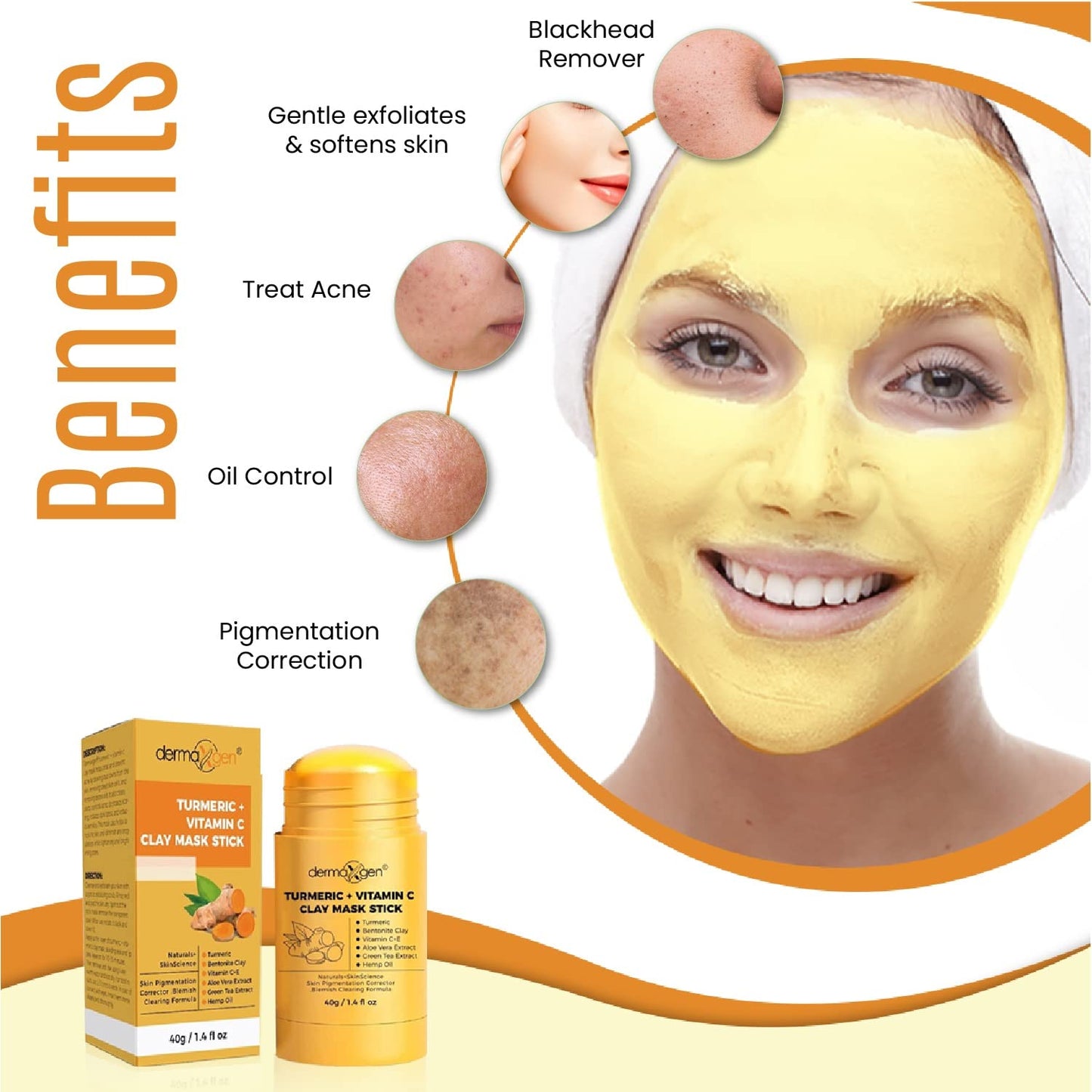DERMAXGEN Organic Vitamin C Clay Mask Stick - Detox Clay Face Mask Stick for Acne Scars & Pore Cleansing - Clean Pores and Remove Blackheads - Improve Beauty & Personal Care DERMAXGEN