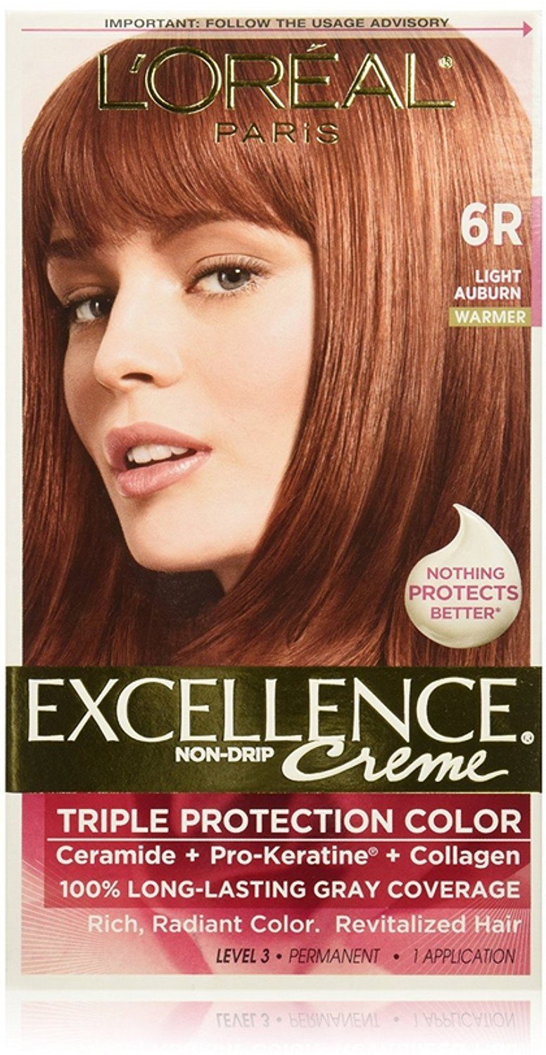 L'Oreal Paris Excellence Creme Triple Protection Hair Color, Light Auburn (Warmer) [6R] 1 ea (Pack of 6) Beauty & Personal Care L'Oreal Paris