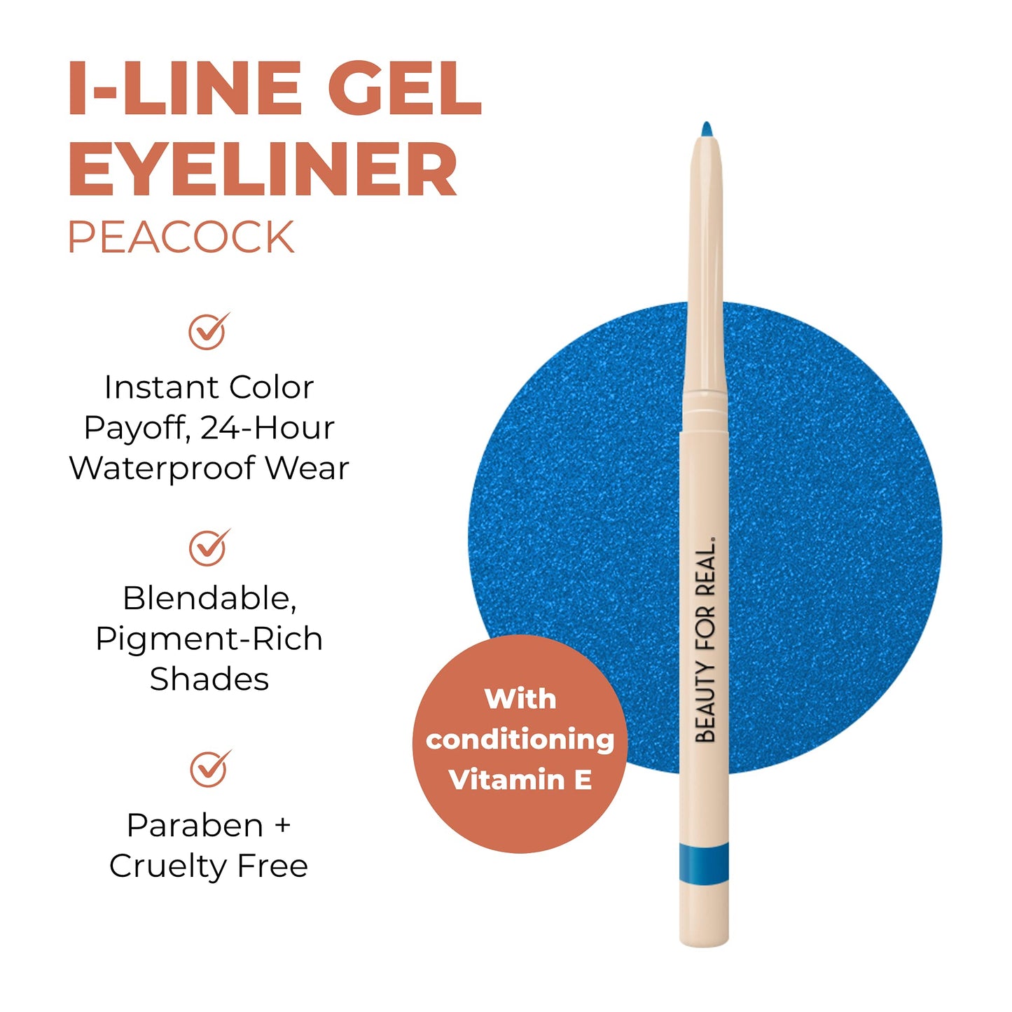 Beauty For Real I-Line 24-7 Eyeliner, Peacock - Rich, Brilliant Blue - Long-Wearing, Waterproof Gel Formula - Safe for Sensitive Eyes & Contact Lens Beauty & Personal Care Beauty For Real