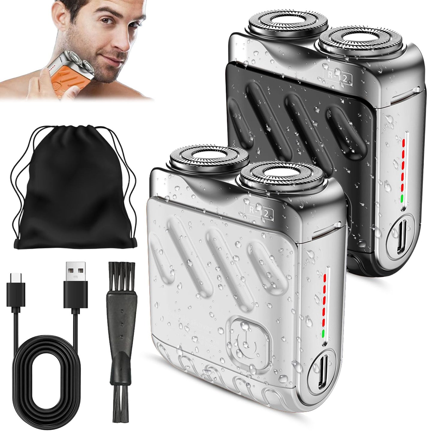Small Steel Cannon Suspended Magnetic Blade, Portable Rotary Dual Ring Electric Shaver, Fully Waterproof, USB Rechargeable, One-Button Long Lasting Beauty and Personal Care tarcegta