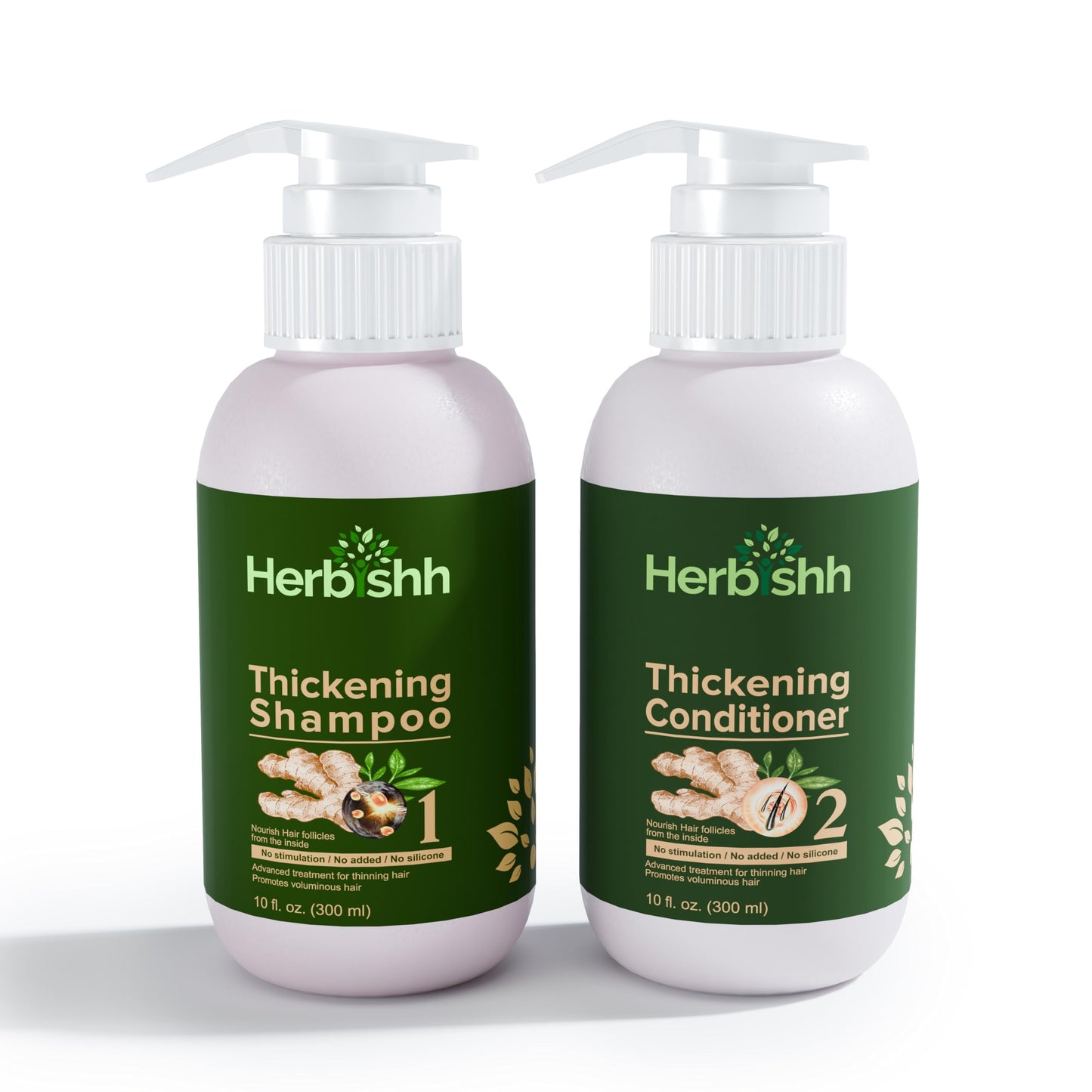 Herbishh Ginger Extract Thickening Shampoo and Hair Conditioner for Hair Thickening, Suitable for All Type Hair, Sulphates & Parabens Free 10fl. oz Beauty & Personal Care Herbishh
