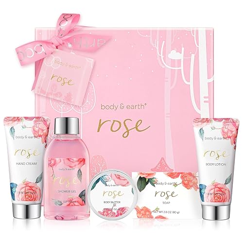 Bath and Body Gift Set for Women, Body & Earth 5 Pcs Rose Spa Gifts for Women, Self Care Kit, Lotion Set for Her, Birthday, Mothers Day Presents Beauty & Personal Care BODY & EARTH