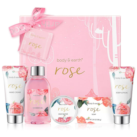 Bath and Body Gift Set for Women, Body & Earth 5 Pcs Rose Spa Gifts for Women, Self Care Kit, Lotion Set for Her, Birthday, Mothers Day Presents Beauty & Personal Care BODY & EARTH