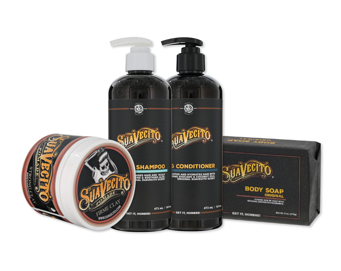 Suavecito Hair & Body Essentials Bundle: Firme Clay Hair Styling Pomade, Moisturizing Body Soap, Hydrating Shampoo & Nourishing Conditioner Beauty & Personal Care Suavecito