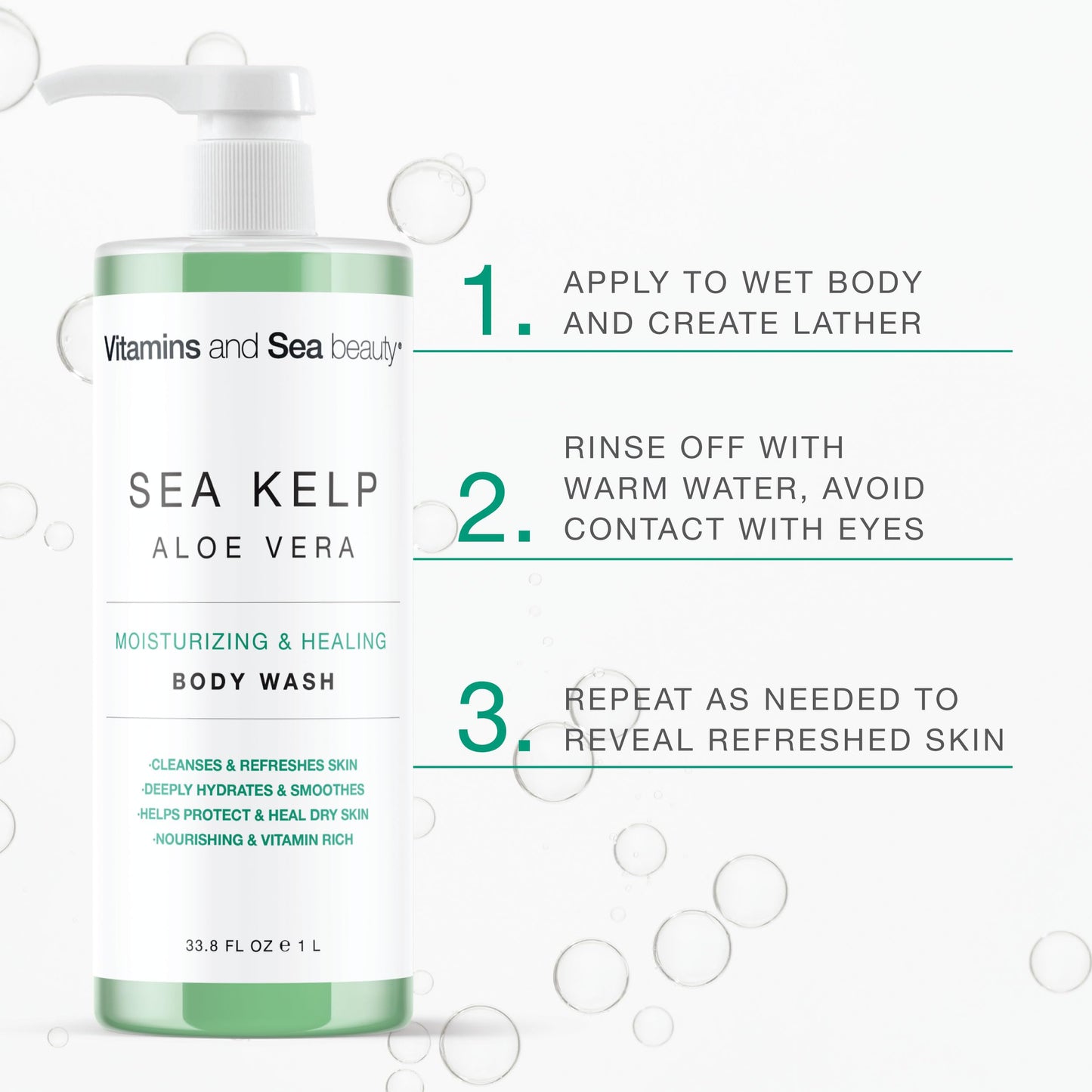 Moisturizing & Healing Body Wash with Sea Kelp & Aloe Vera - Hydrating Cleanser for Dry Skin - Vitamin-Enriched Shower Gel - 33.8 fl oz Beauty & Personal Care VITAMINS AND SEA BEAUTY
