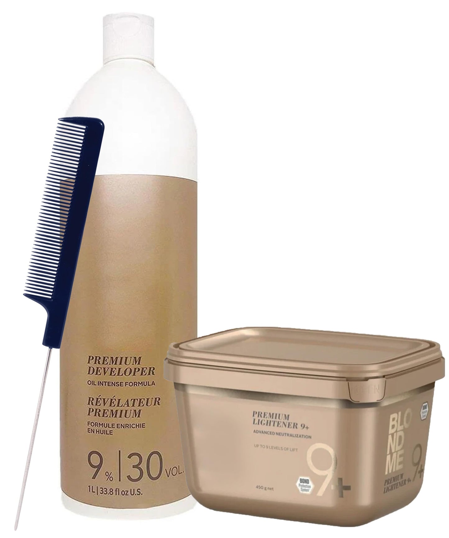Blonde Me Lightener 9+ Bleach 450g with Blonde Me 9% / 30 Volume Developer 1L and Pin Tail Comb - Professional Hair Bleach Kit for Maximum Lift Beauty & Personal Care M Hair Designs