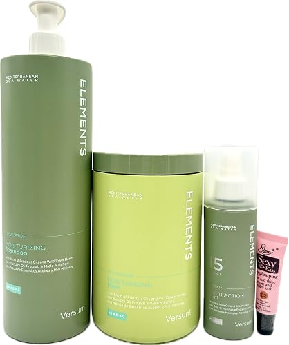 Versum Elements Mediterranean Sea Water Hydrator Moisturizing Shampoo and Mask 1000ml/33.8 Fl oz + Multi Action 15 in 1 5.07 fl oz - Free Lip Plumping Beauty & Personal Care Versum
