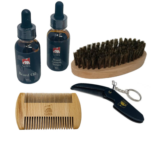 GENTS Premium Beard Grooming Kit for Men - Beard Oil, Beard Serum, 100% Boar Bristle Beard Brush, Wooden Dual-Sided Beard Comb & Folding Pocket Beard Beauty and Personal Care G.B.S